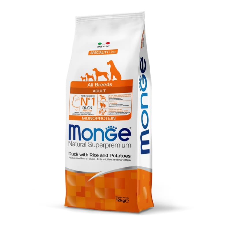 MONGE DOG ALL DUCK RICE sausā suņu barība Pīle, rīsi 12kg